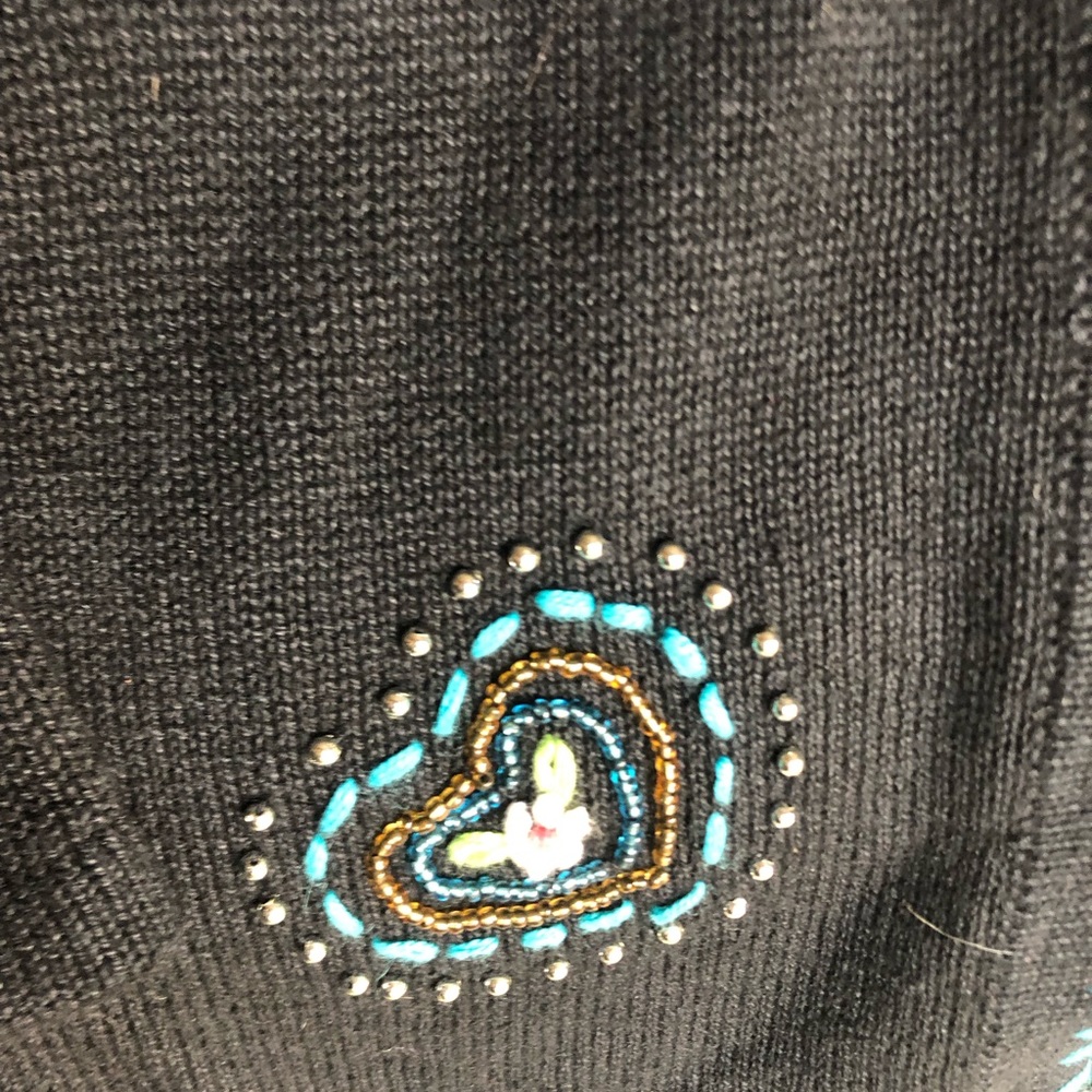 Susan Graver Black V-Neck Sweater with Colorful Embroidery - Picture 7 of 13